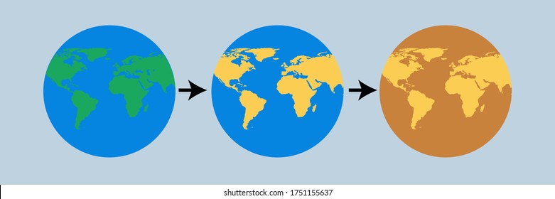 Image of planet earth, effects of massive warming, pollution, drought, dead planet vector illustration
