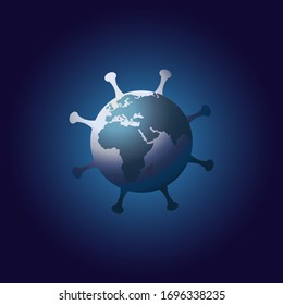 The image of the planet Earth in the form of a coronavirus. Vector illustration isolated on dark blue background