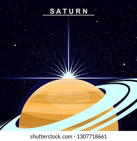 Image of the planet Saturn. The sixth planet of the solar system. Science and education. Flat style. Cartoon.