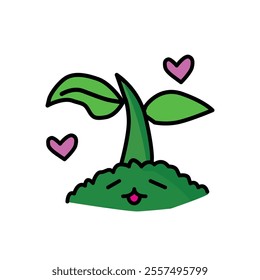 Image of a plant shoot with a smiling face. Suitable for use as an illustration of a logo icon, image material, sticker and others.