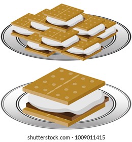 An image of a Plate of Graham Cracker S'mores isolated on a white background.