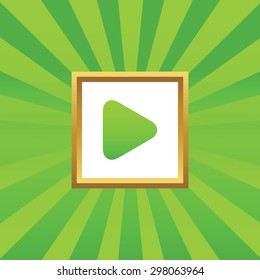 Image of play button in golden frame, on green abstract background