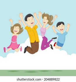 An image of playful jumping family.