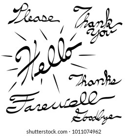 An image of a Please Thank You Hello Farewell Goodbye Calligraphy. Made using pen tablet and brush tool.