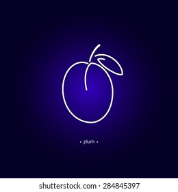 Image Plum  on a Dark Purple Background, Line Style, Vector Illustration