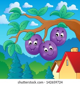 Image with plum theme 2 - eps10 vector illustration.