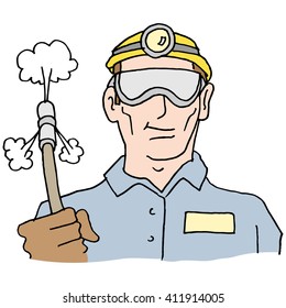 An image of a plumber holding high pressure hose.