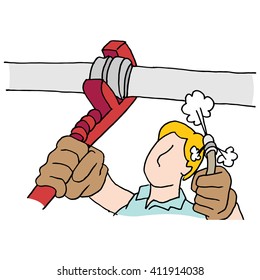 An image of a plumber using wrench and high pressure hose on pipe.