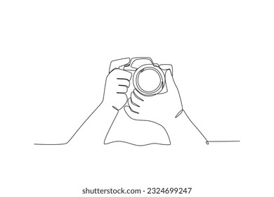 An image pointing the camera upwards. World photography day one-line drawing