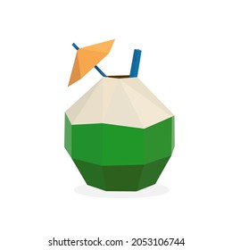 Image of polygonal coconut drink. low poly coconut logo vector illustration