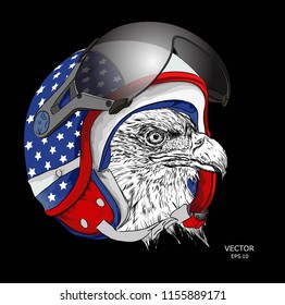 Image Portrait eagle in American motorcycle helmet. Vector illustration.