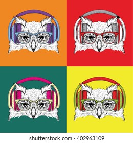 Image Portrait of owl in a baseball cap with glasses. Pop art style vector illustration.