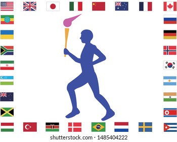 An image poster with torch runners relaying around the world.