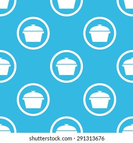 Image of pot with lid in circle, repeated on blue background