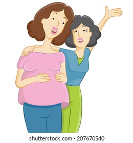 An image of a pregnant daughter with her mother.