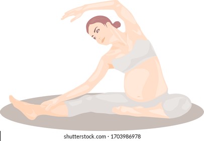 
Image of a pregnant girl who practices yoga, sitting on a fitness mat. fitness for pregnant women.
stock isolated illustration on white background for printing on postcards, websites, shop 