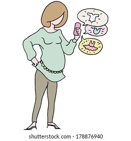 An image of a pregnant woman using a mobile device to shop.