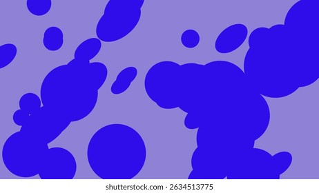 The image presents an abstract composition featuring multiple overlapping and scattered shapes. These shapes primarily appear as modified circles in a vibrant blue hue contrasting sharply against
