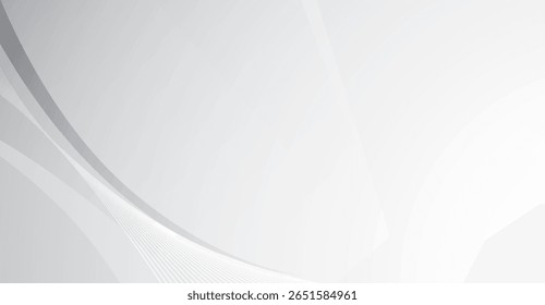 The image presents a clean, modern aesthetic with flowing white and soft gray curves that intermingle, creating an illusion of gentle motion and a sense of serene spaciousness