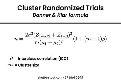 Ein Bild zeigt die Donner und Klar Formel, eine statistische Gleichung, die im Forschungsdesign verwendet wird, um die erforderliche Stichprobengröße für Cluster Randomized Trials zu berechnen.