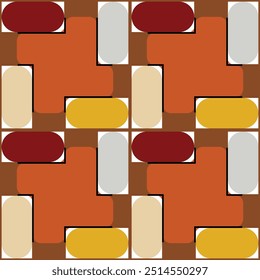 Image presents an intricate geometric pattern with a harmonious blend of autumnal shades. Geometric Harmony in Autumn Hues.