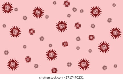 La Imagen presenta un patrón floral disperso con flores con pétalos puntiagudos en tonos rojos profundos y marrón pálido. El diseño se basa en un fondo rosa suave, creando un efecto visual armonioso.