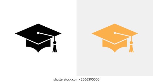 Das Bild zeigt einfache Abschlusskappen, eine schwarze, eine goldene, auf neutralem Hintergrund, die Bildungserfolg und akademischen Erfolg mit klarem, minimalistischem Design symbolisieren.