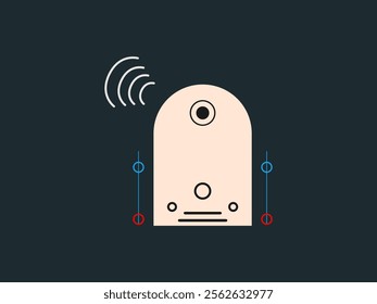 The image presents a simplified, abstract representation of a device, possibly a sensor or electronic gadget, against a dark teal or dark grayish-blue background