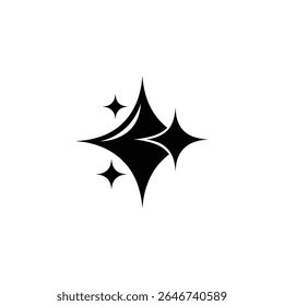 The image presents a striking black and white silhouette design featuring angular stars and geometric shapes, evoking a sense of cleanliness, shine, and abstract art.