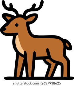 The image presents a stylized illustration of a deer standing in profile. The deer is rendered with bold outlines and filled with shades of brown and beige
