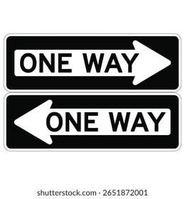 Image presents two One Way signs in white with arrows pointing left and right, set against a black background, conveying direction.