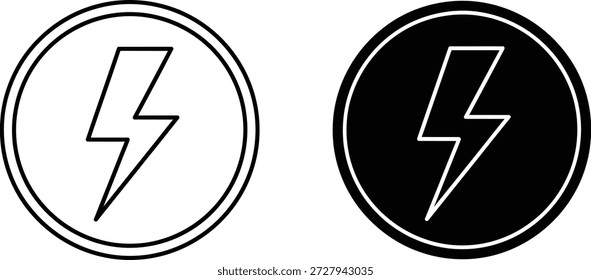 La Imagen presenta dos iconos estilizados de relámpagos encerrados en círculos, que contrastan en color y relleno. Un icono está delineado en negro sobre blanco, el otro invertido.