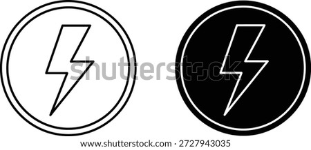 The image presents two stylized lightning bolt icons encased in circles, contrasting in color and fill. One icon is outlined in black on white, the other reversed.