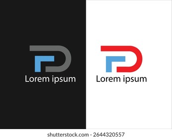 The image presents two variations of an abstract logo design The first shows gray and blue shapes against a black background 