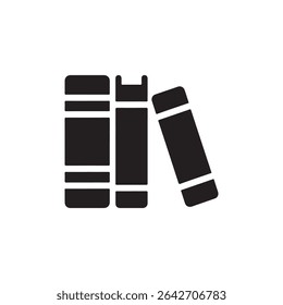 The image presents a vector illustration of three books, two standing upright and one leaning slightly. The books are depicted in solid black against a white background.