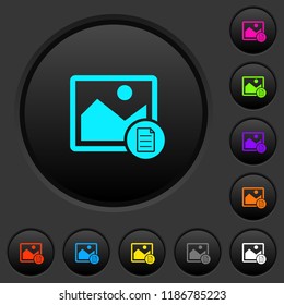Image properties dark push buttons with vivid color icons on dark grey background