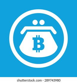 Image of purse with bitcoin symbol in circle, isolated on blue