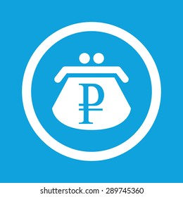 Image of purse with ruble symbol in circle, isolated on blue