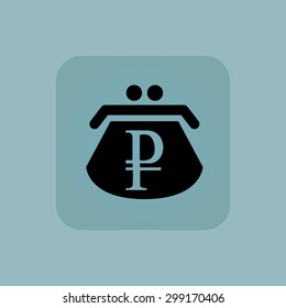 Image of purse with ruble symbol in square, on pale blue background