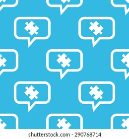 Image of puzzle piece in chat bubble, repeated on blue background