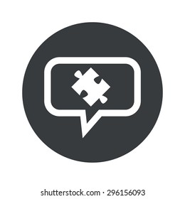 Image of puzzle piece in chat bubble, in black circle, isolated on white