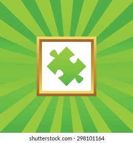 Image of puzzle piece in golden frame, on green abstract background