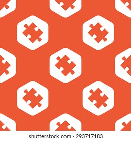 Image of puzzle piece in white hexagon, repeated on orange background