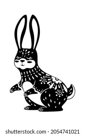 Image rabbit or bunny, sacred and mysterious animal. Boho rabbit animal illustration, magic and mystic animal vector esoteric