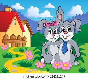 Image with rabbit theme 8 - vector illustration.
