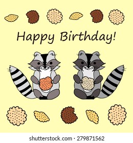 Image of  raccoon with cookies in paws