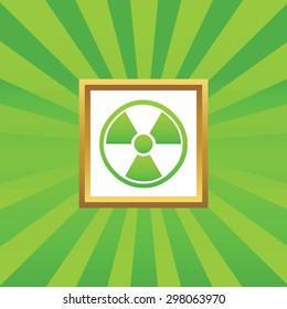 Image of radio hazard in golden frame, on green abstract background