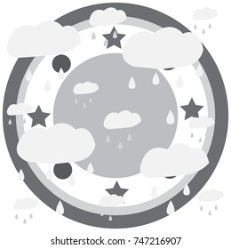 An image of a rain cloud. Retro picture. Print for the designer. Gift card, badge. The avatar element for the player.
