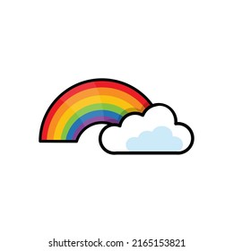 Image of a rainbow and clouds, pop art comic style. Vector illustration isolated on white background