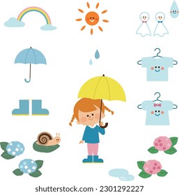 Image of the rainy season Children and material set illustration material - Shutterstock ID 2301292227